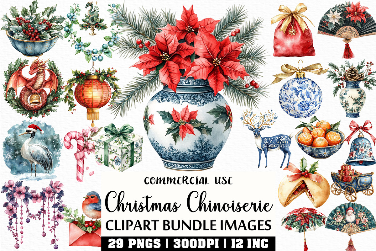 Christmas Chinoiserie Sublimation, an Illustration by Craft Nest (Photo 1 of 6)