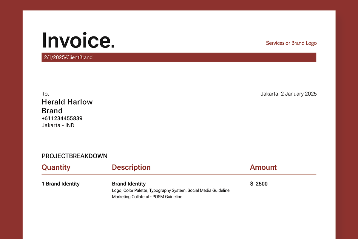 Minimalist Clean Invoice Design, a Marketing Template by Dimatra Store (Photo 2 of 3)