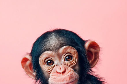 Baby chimp on a pink background
