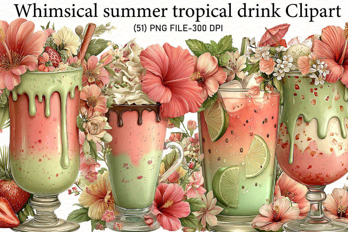 Whimsical summer tropical drink Clip, an Illustration by Designworld (Photo 1 of 6)