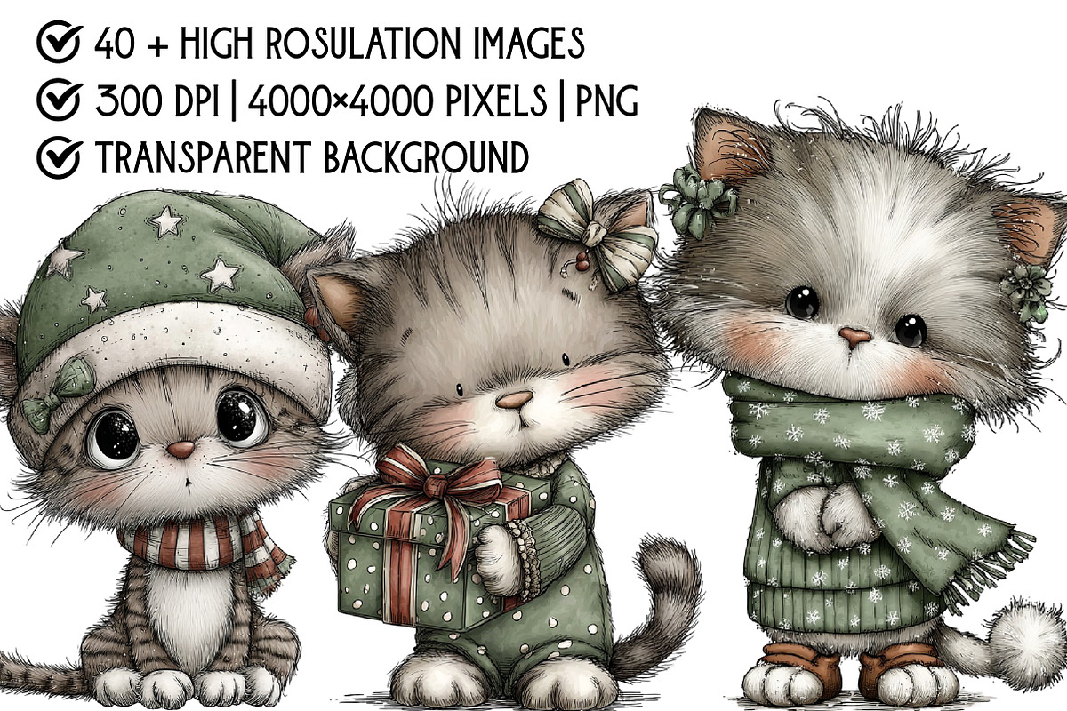 Whimsical Christmas Cat Clipart, an Illustration by Pixels.Craft (Photo 5 of 6)
