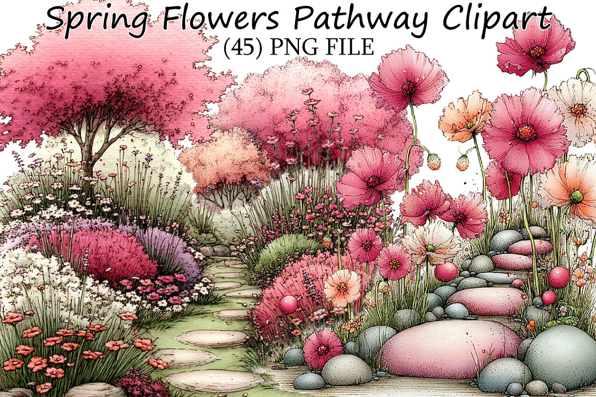 Spring Flowers Pathway Clipart, an Illustration by DreamPrint404 (Photo 1 of 7)