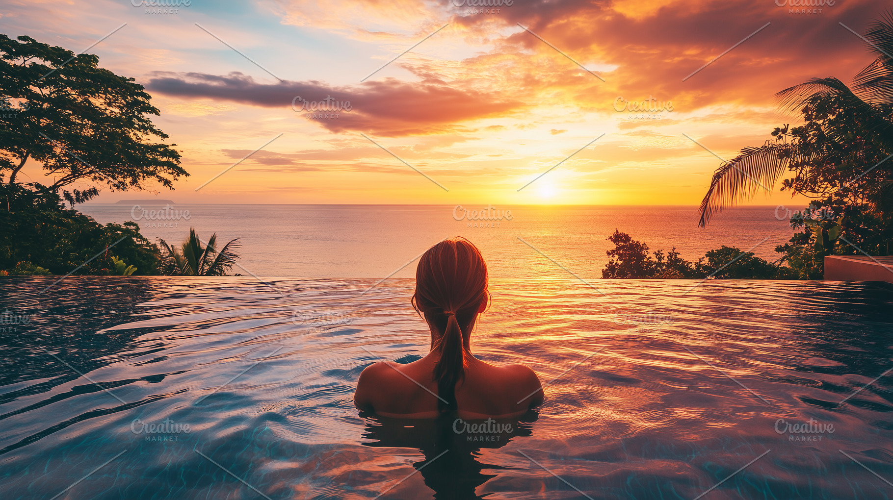 Woman relaxing in infinity pool, a Person Photo by MistyDay