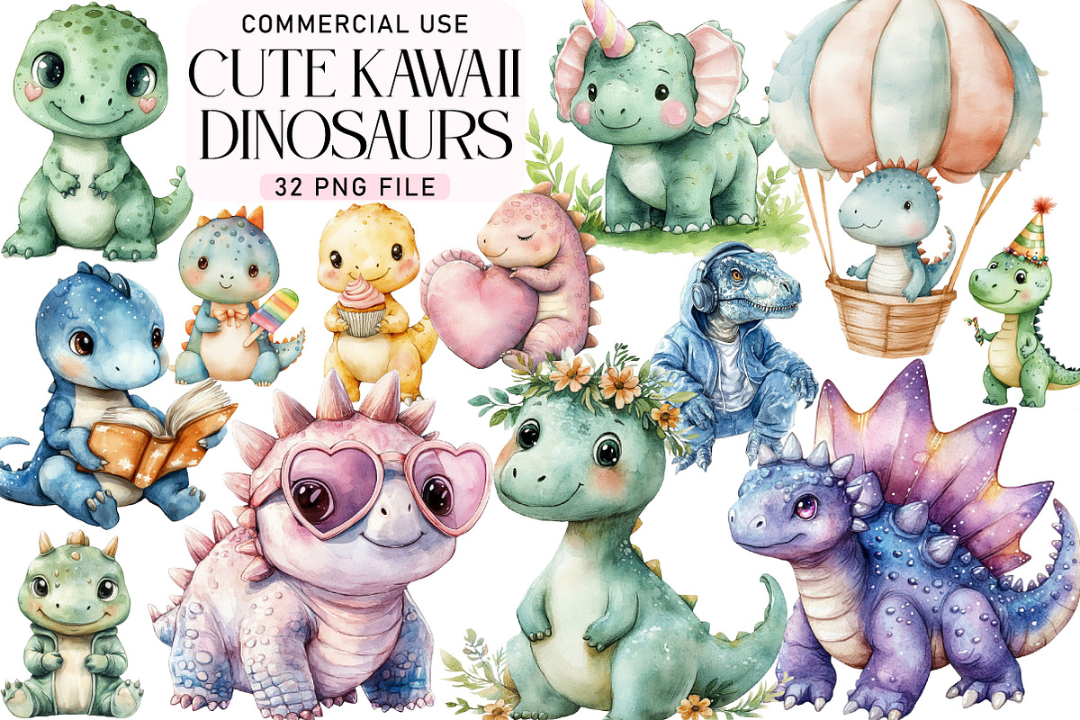 Cute Kawaii Dinosaurs Sublimation, an Illustration by Daily.Designs (Photo 1 of 5)