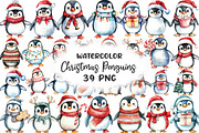Cute Christmas Penguins Clipart, an Illustration by CraftArtStudio (Thumbnail 1 of 6)