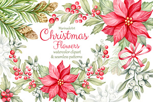 Christmas Flowers watercolor clipart