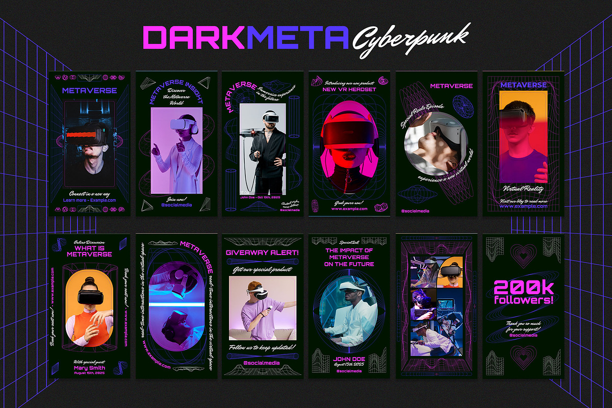 Dark Meta Cyberpunk Instagram Set, a Social Media Template by Aiyari Graphic (Photo 3 of 4)