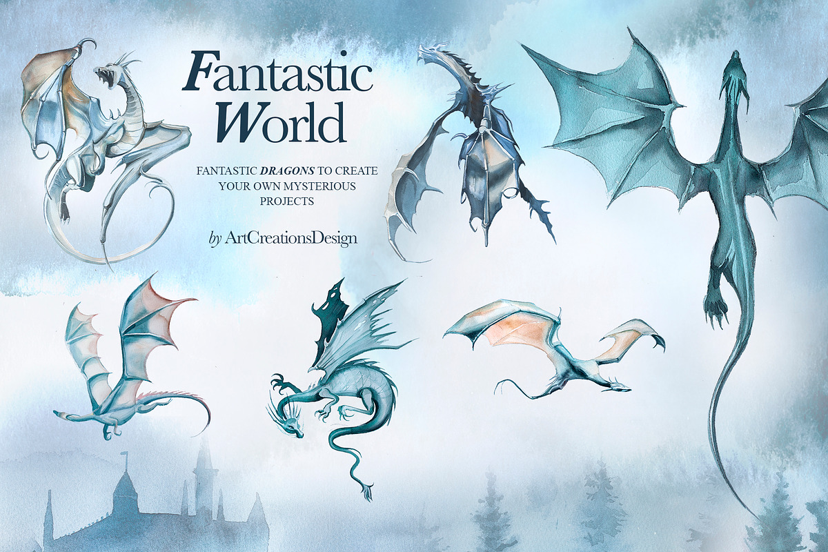 Watercolor Fantastic World Clipart, a Person Illustration by ArtCreationsDesign (Photo 3 of 23)