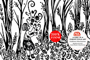 A Girl in A Forest Folk Art, an Illustration by Arie Clares (Thumbnail 2 of 7)