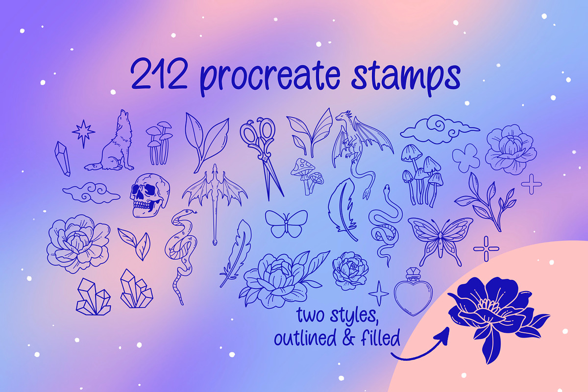 210+ procreate kawaii fantasy stamps, a Brush Add-On by laura.design (Photo 2 of 9)