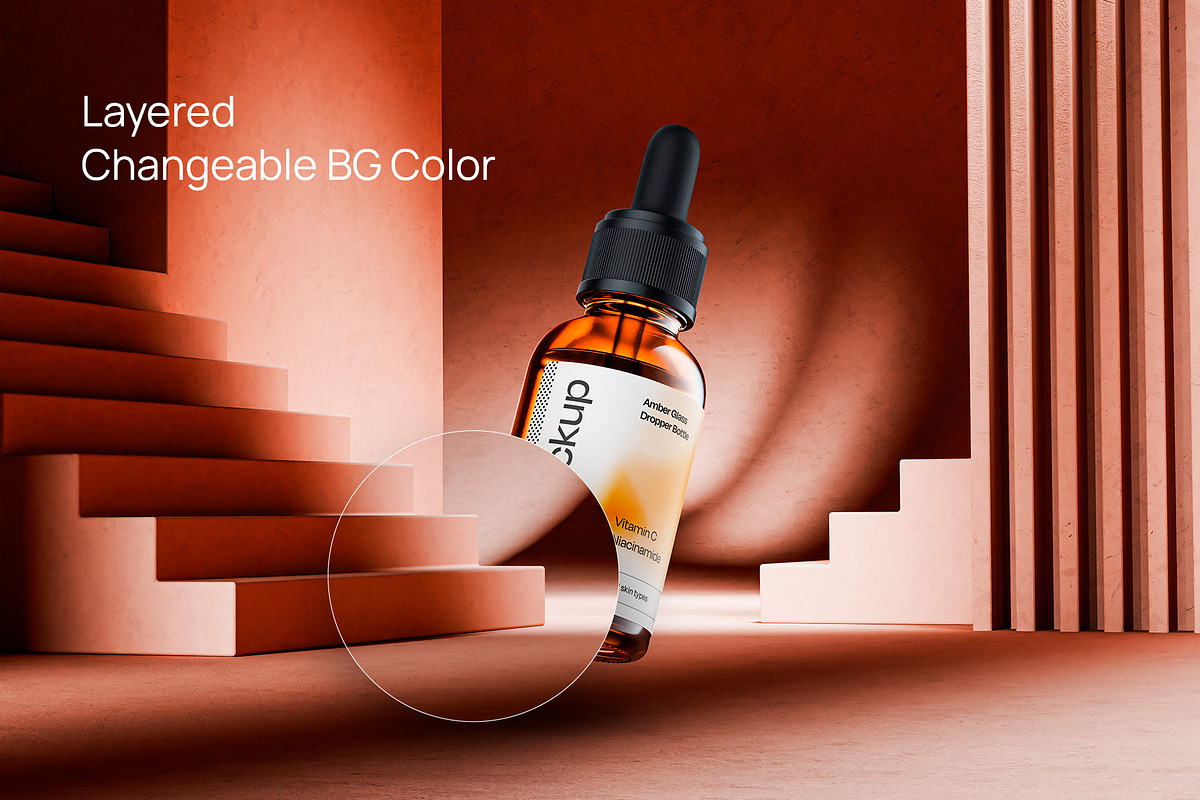 Amber Glass Dropper Bottle Mockup, a Packaging Mockup by ABAMockups (Photo 3 of 4)