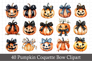 Pumpkin Coquette Bow Clipart Bundle