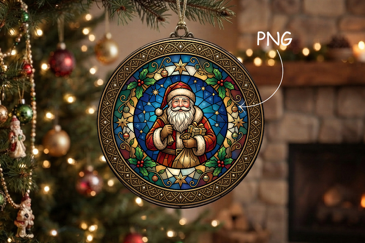 Stained Glass Santa Ornament Art, a Seasonal Illustration by CrexoraLab (Photo 1 of 3)