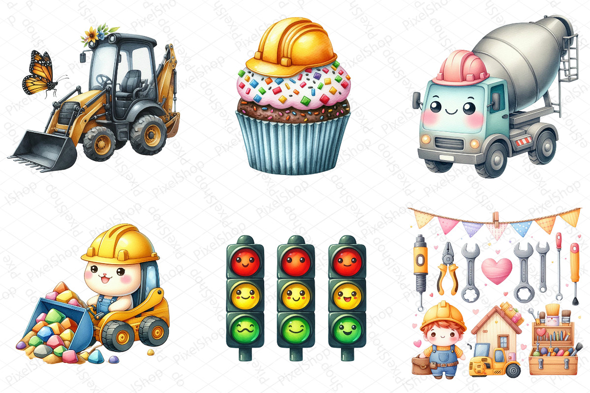 Cute Construction Watercolor Clipart, an Illustration by DreamPrint404 (Photo 2 of 6)