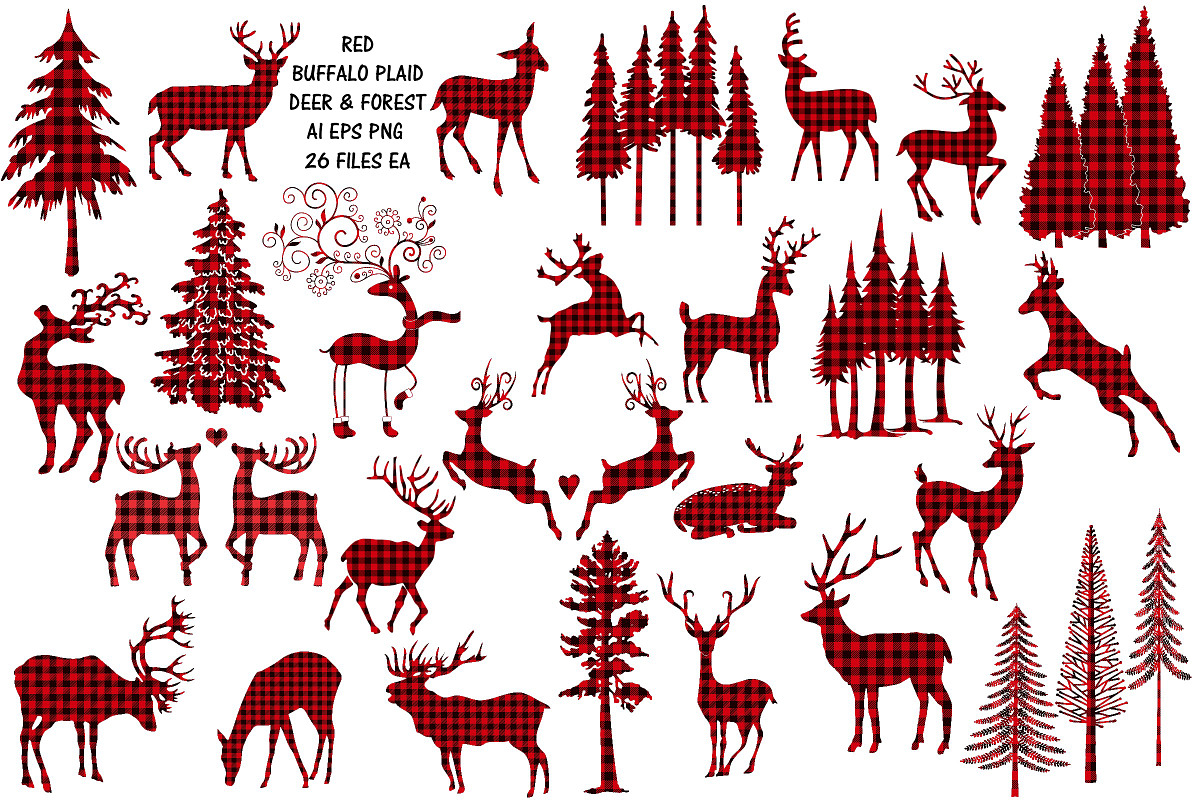 Red Buffalo Plaid Deer/Forest Vector, an Illustration by FrankiesDaughtersDesign (Photo 1 of 4)