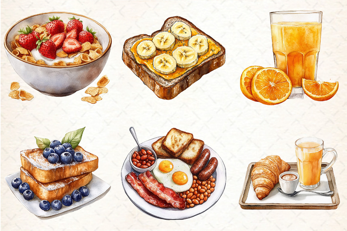 Watercolor Breakfast Clipart Png, an Illustration by DreamCafeArt (Photo 2 of 7)