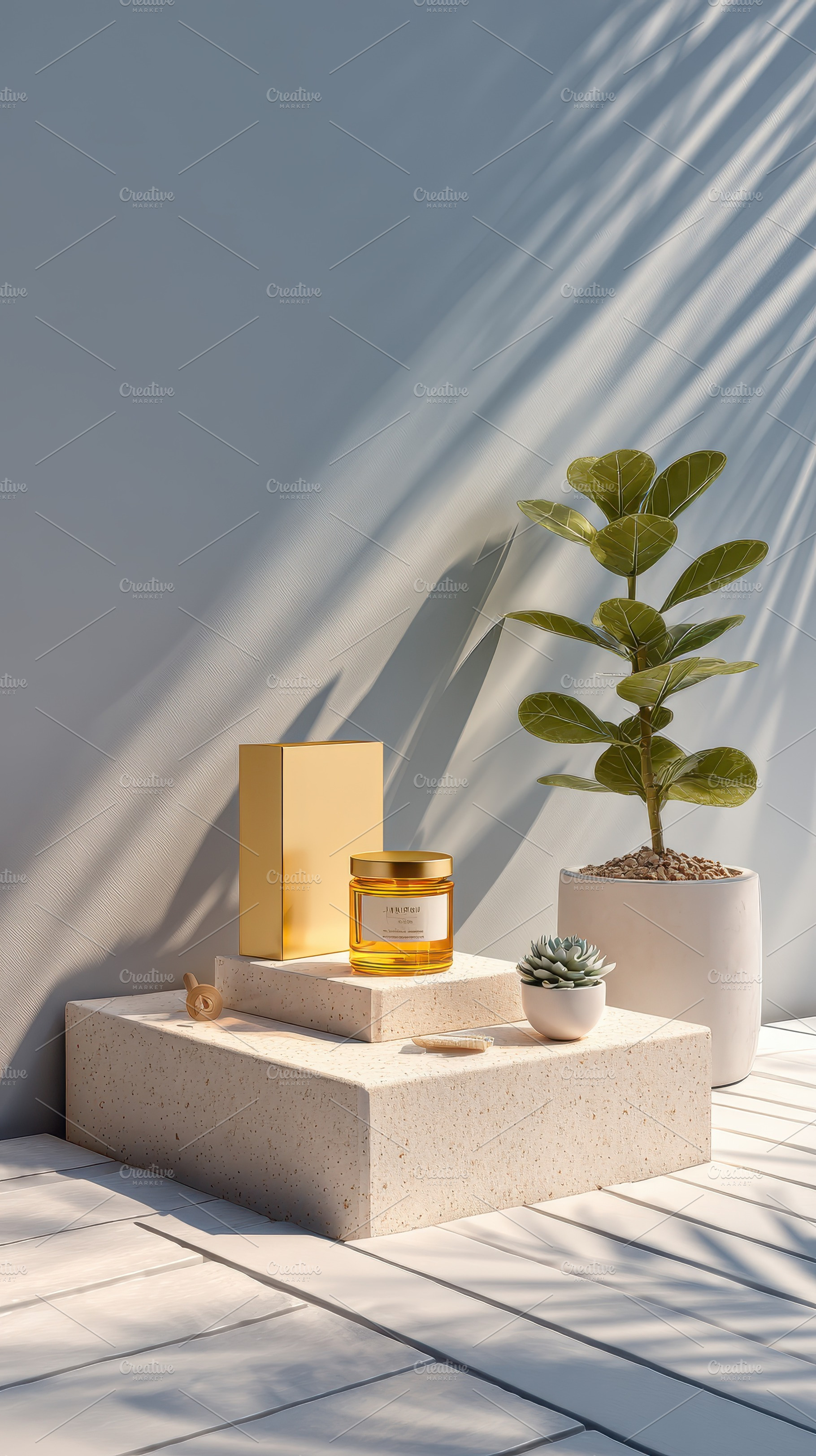 Golden jar skincare product display, a Photo by Pixeness Studio