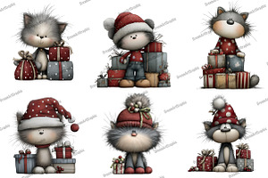 Funny Christmas Cat Clipart, an Illustration by DreamArtGraphic