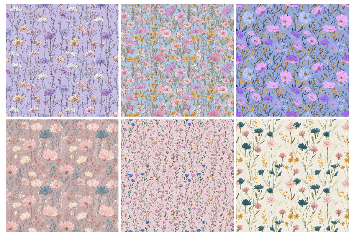 Pastel Wildflower Digital Paper, an Illustration by Daily.Designs (Photo 3 of 6)