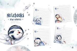 Watercolor Space Explorers. Kids Set