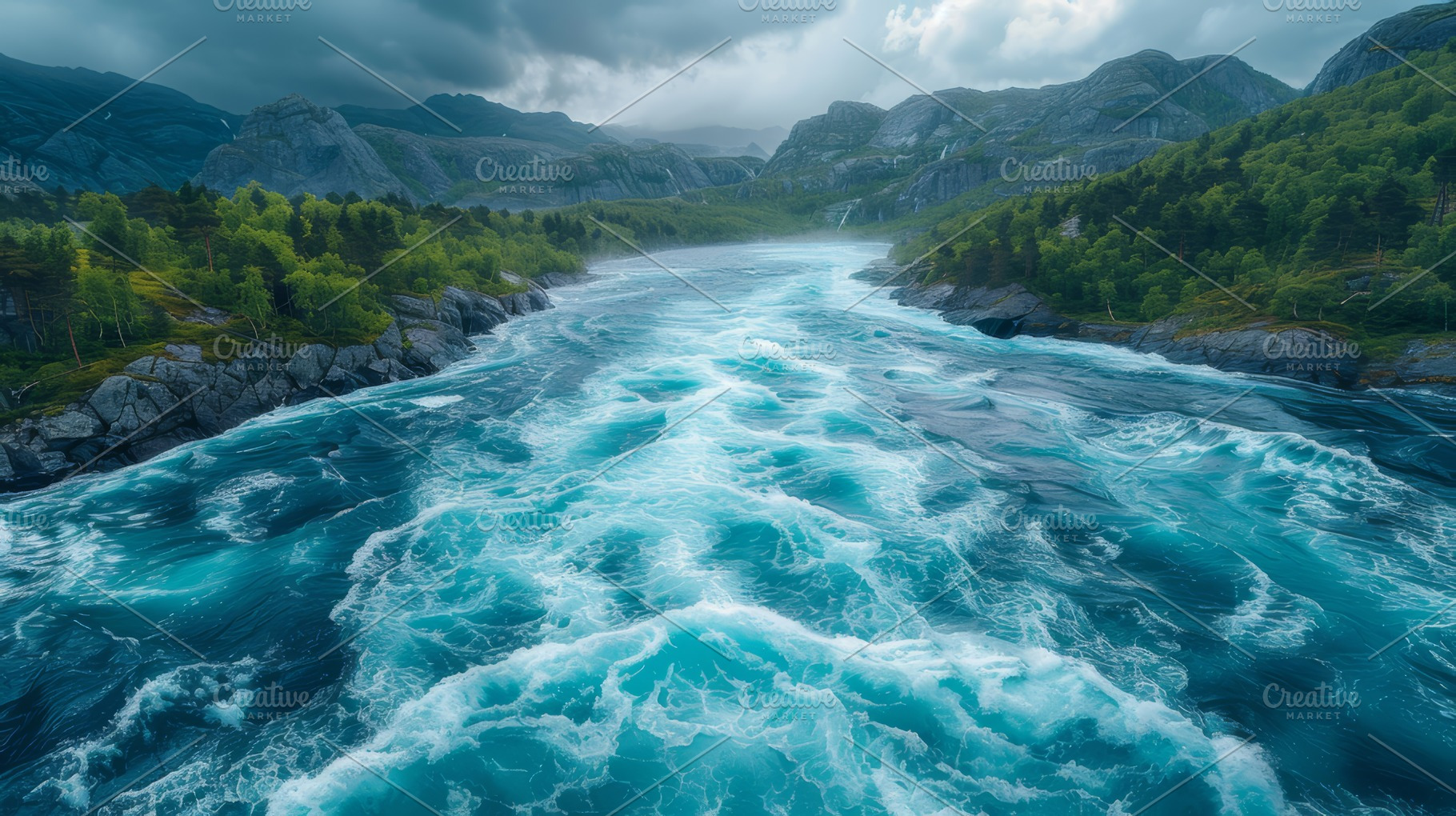 Convergence of River and Sea Waves Against a Mountainous Backdrop, a Photo by AS photostudio