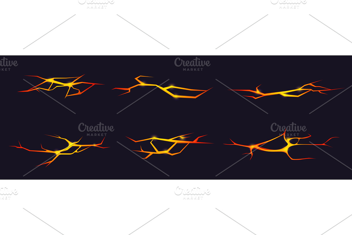 Lava flows in ground cracks. Hot, an Illustration by LadadikArt