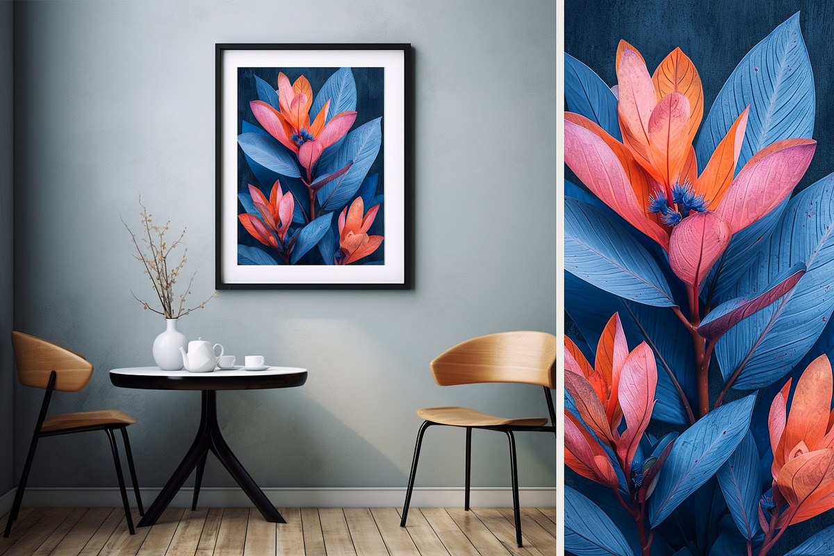 8 blue plant leaves art wall print, a Decorative Illustration by ARTOZEN DIGITAL (Photo 10 of 13)