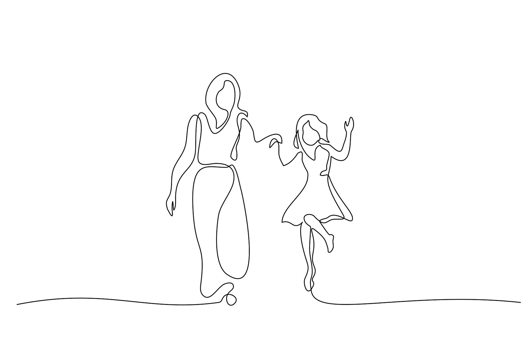 Mother and daughter walking together, a Person Illustration by Valenty