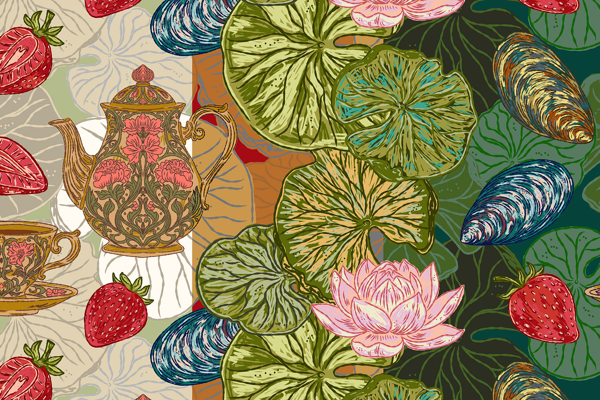 Lotus Garden Vintage Vector, a Pattern Graphic by NayaChu (Photo 7 of 9)