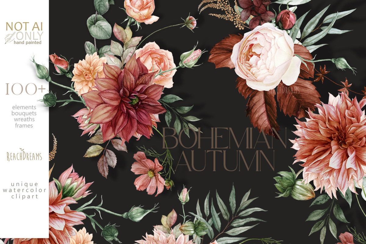 Terracotta Fall Floral Clipart, an Illustration by ReachDreams (Photo 1 of 10)