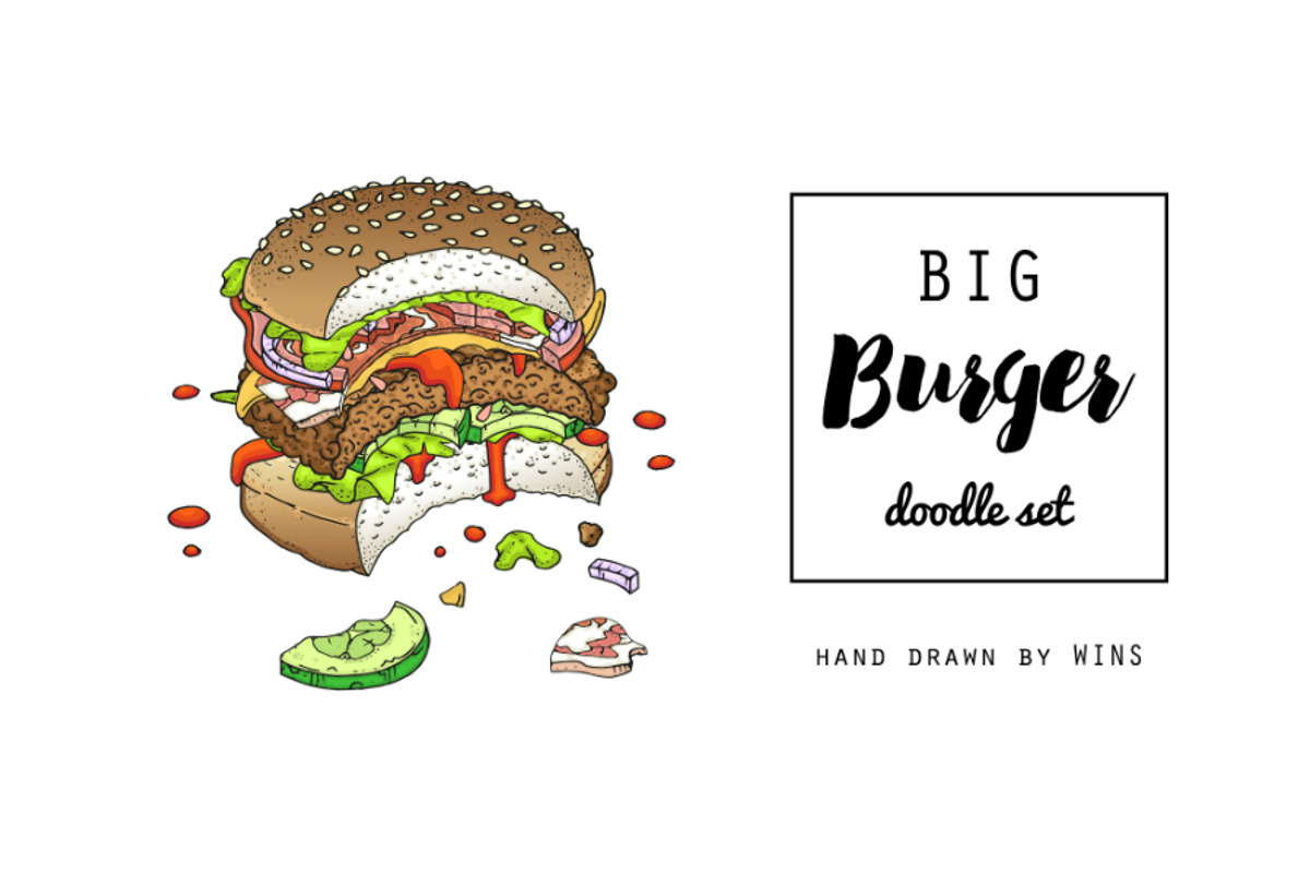 Big Burger Doodle set, a Food Illustration by WINS Doodle shop (Photo 1 of 8)