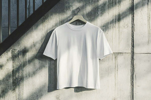 white t-shirt hanging on cement wall, a Templates & Theme by VetalStock