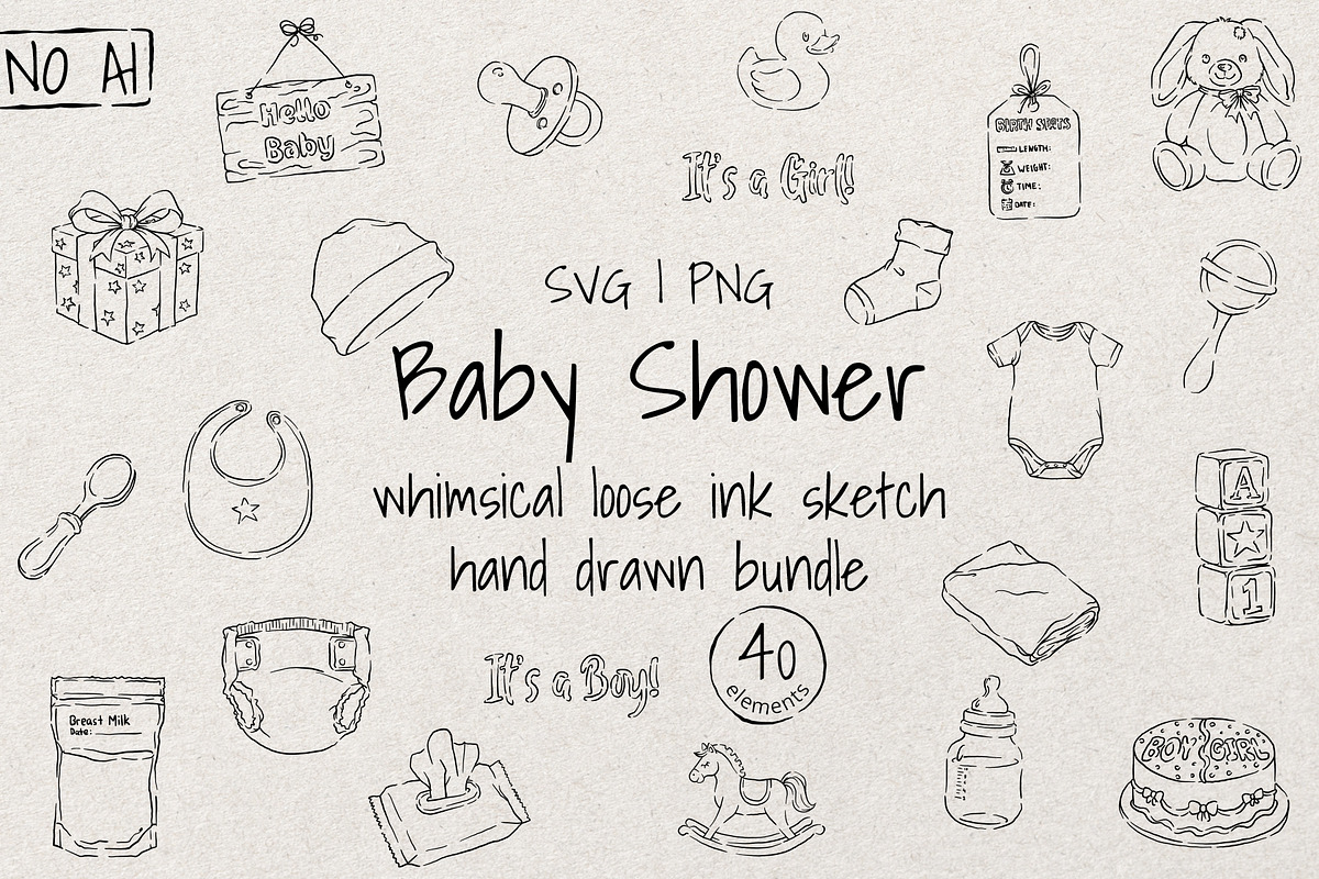 Baby Shower |Whimsical Sketch Bundle, an Illustration by Artalia (Photo 1 of 5)