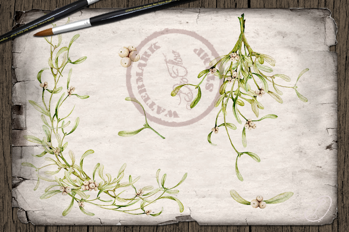 Mistletoe Watercolor Illustration, a Decorative Illustration by DioFlow (Photo 3 of 5)