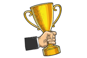 Trophy cup prize in hand sketch, an Object Illustration by AlexArt