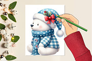 Christmas Polar Bear Blue Gingham, an Illustration by Designking (Thumbnail 2 of 4)
