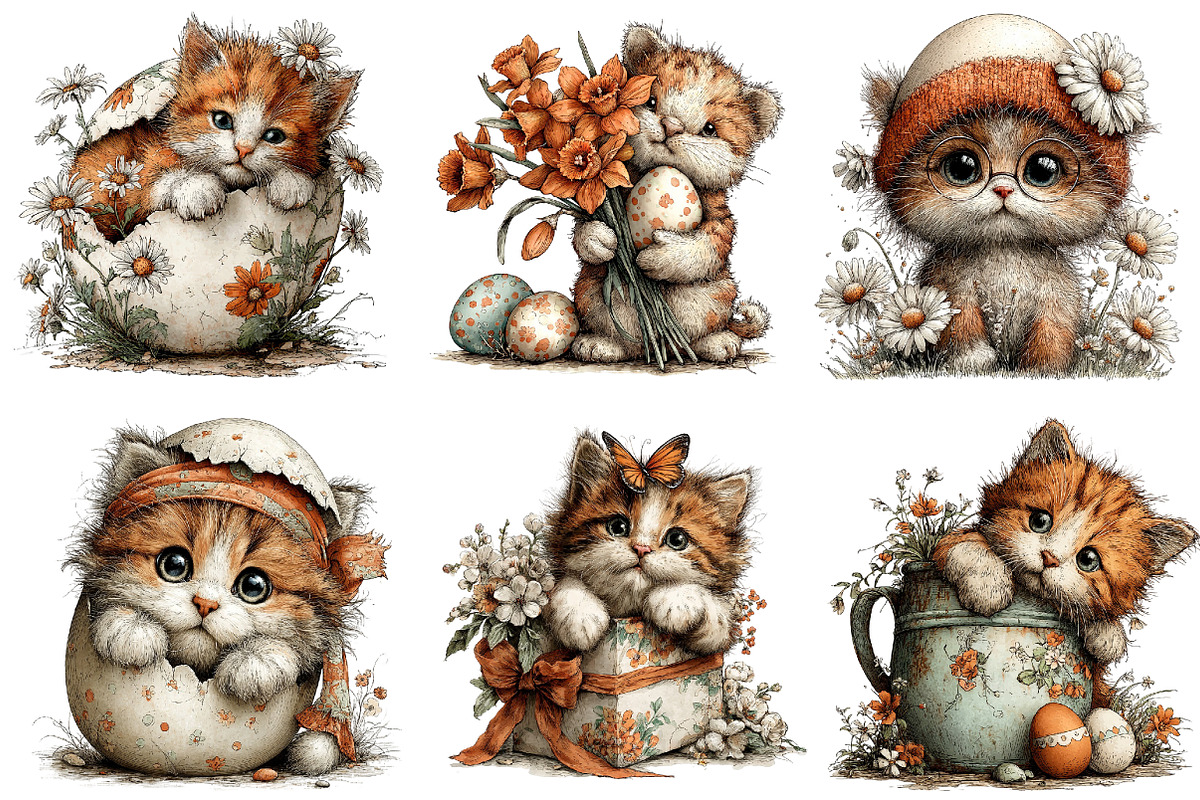 Whimsical Easter Cats Clipart Bundle, an Illustration by Dream Creation (Photo 4 of 6)