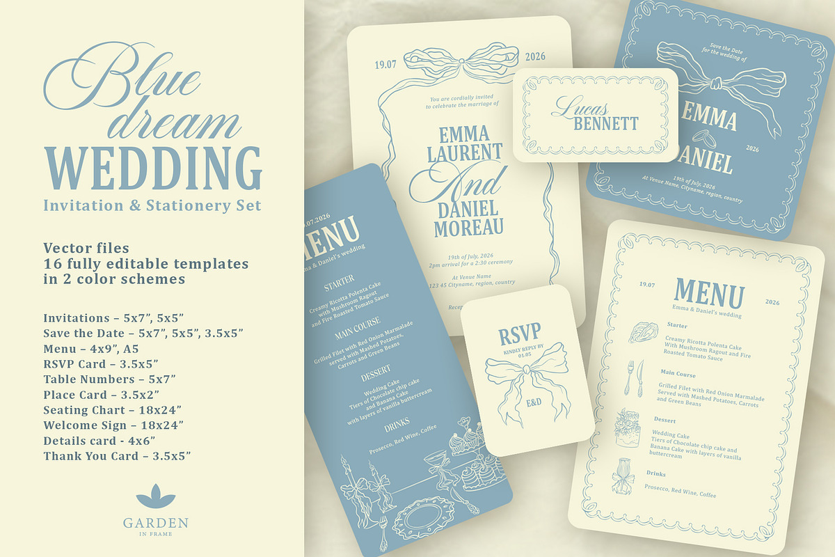 Blue dream wedding templates, a Stationery Template by Garden in frame (Photo 1 of 9)