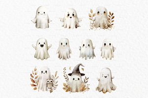 Cute Ghost Watercolor Clipart PNG