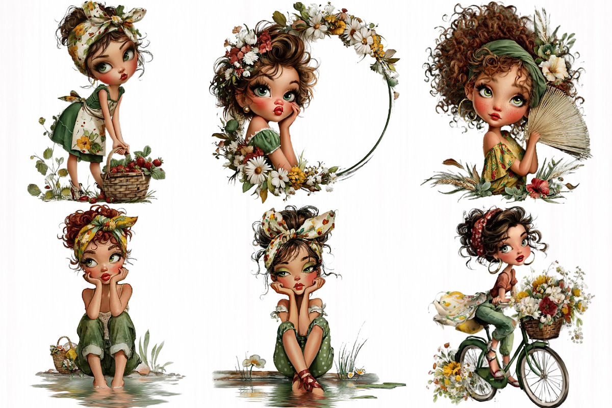 Whimsical Summer Girl Clipart, an Illustration by DreamCafeArt (Photo 3 of 7)