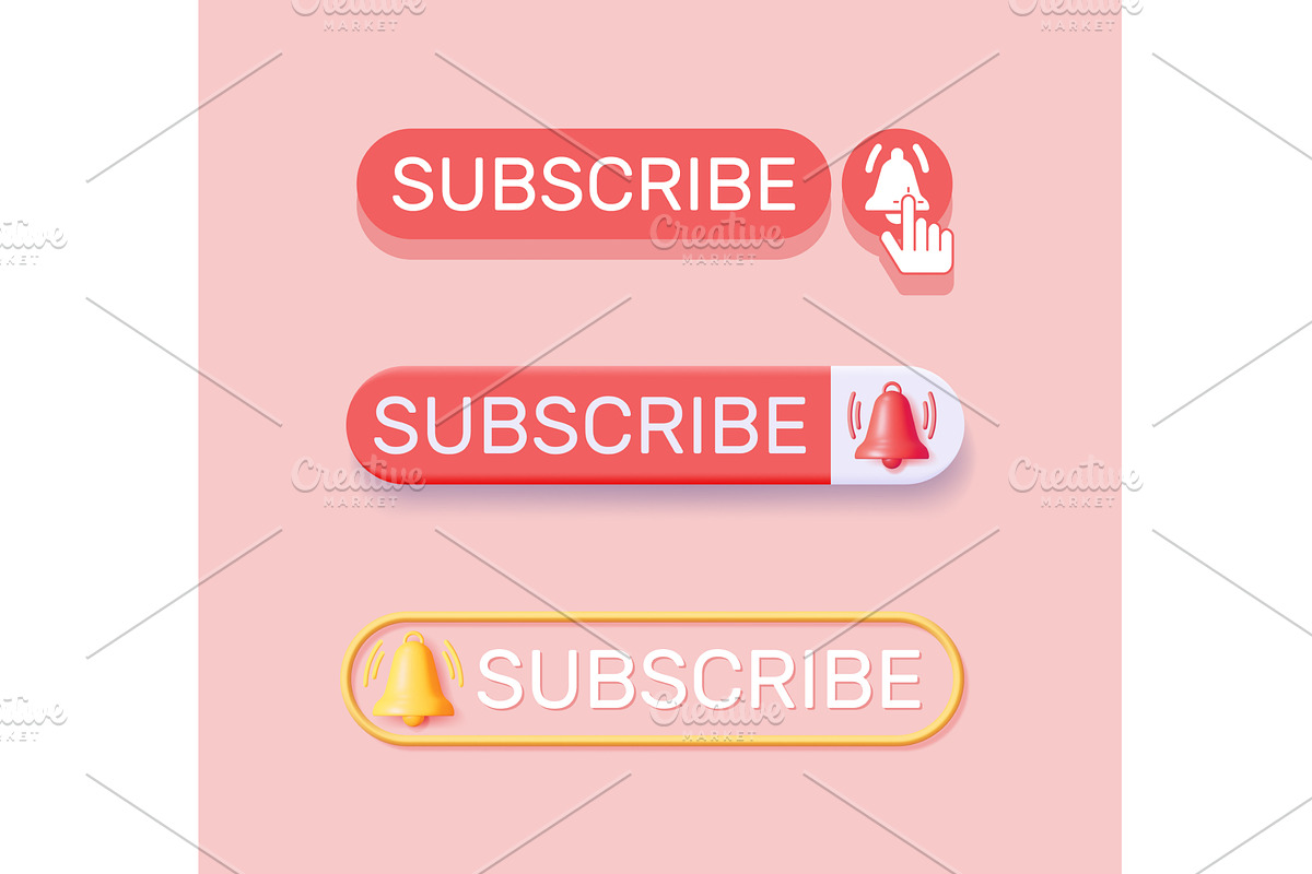 Set of 3d subscribe button, an Object Illustration by Abscent