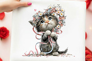 Whimsical Floral Kitten Clipart, a Seasonal Illustration by designcity5 (Thumbnail 4 of 5)