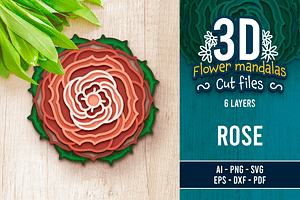 3D Rose Flower Mandala - SVG Cut Fil, a Decorative Illustration by Arshad Ali