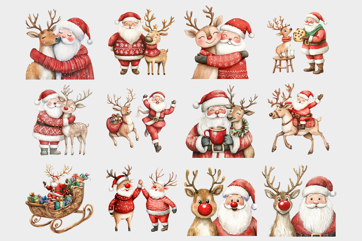Santa and Reindeer Clipart, a Seasonal Illustration by Design Market (Photo 3 of 4)