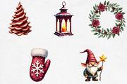 Watercolor Burgundy Christmas Clipar, an Illustration by CrexoraLab (Thumbnail 4 of 5)