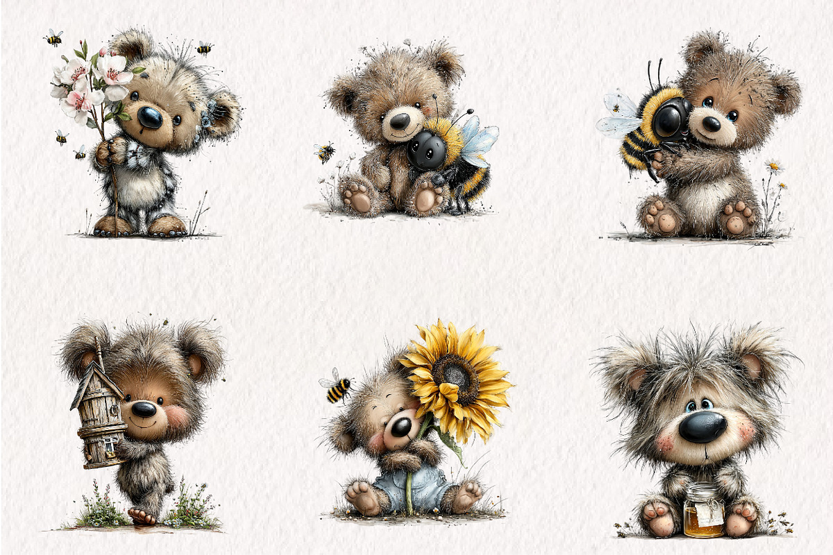 Bear and Bees Clipart Bundle, a Seasonal Illustration by CreationArt (Photo 6 of 6)