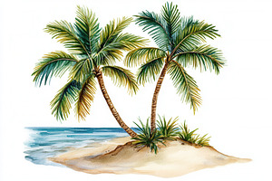 Watercolor palm trees & ocean scene, a Photo by Pavel_design