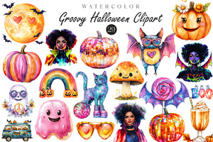 Groovy Halloween Clipart, an Illustration by CreationArt