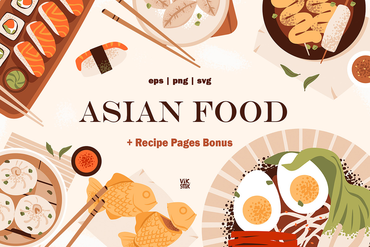 Asian Food Clipart + Recipe Page, a Food Illustration by vik.stock (Photo 1 of 5)