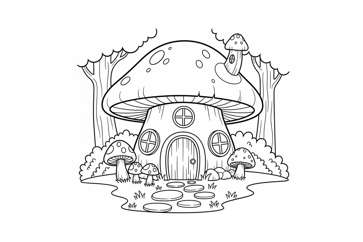 Whimsical Mushroom House Line Art bu, an Illustration by Designs_River (Photo 37 of 51)